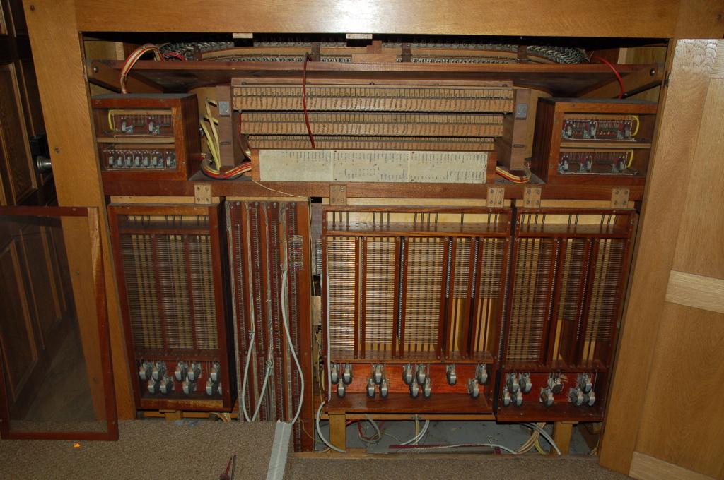 De elektra in de speeltafel van het Vermeulen-orgel van de Sint-Lambertuskerk in Horst